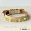 Quilted Leather Pet Collar - Pearl Citrine Chain