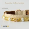 Quilted Leather Pet Collar - Pearl Citrine Chain