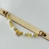 Quilted Leather Pet Collar - Pearl Citrine Chain