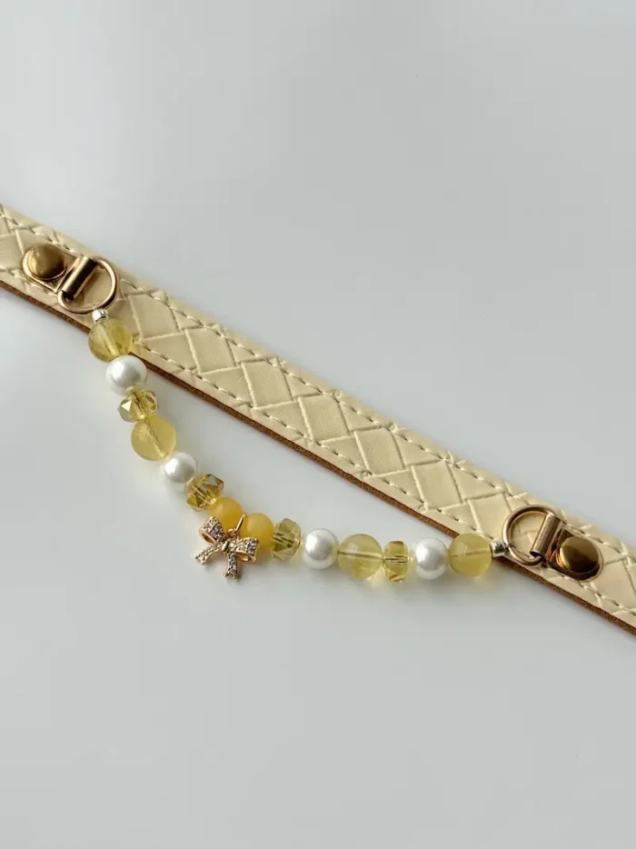 Quilted Leather Pet Collar - Pearl Citrine Chain