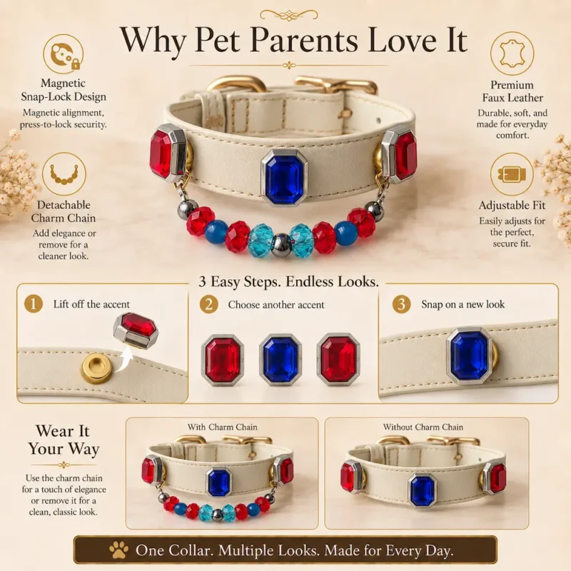 Ruby Sapphire Crystal Charm Pet Collar