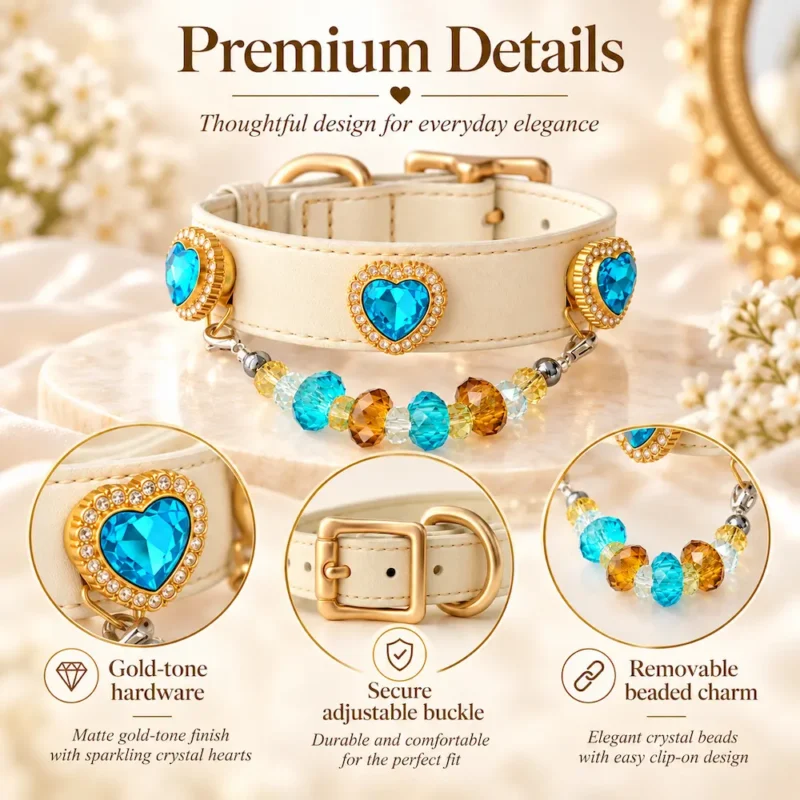 blue heart crystal pet collar with detachable beaded charm3 Blue Heart Crystal Pet Collar with Detachable Beaded Charm | Elegant Cat & Dog Collar