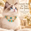 blue heart crystal pet collar with detachable beaded charm4 Blue Heart Crystal Pet Collar with Detachable Beaded Charm | Elegant Cat & Dog Collar
