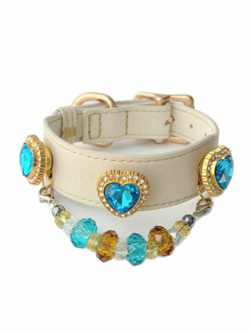 blue heart crystal pet collar with detachable beaded charm7 Blue Heart Crystal Pet Collar with Detachable Beaded Charm | Elegant Cat & Dog Collar