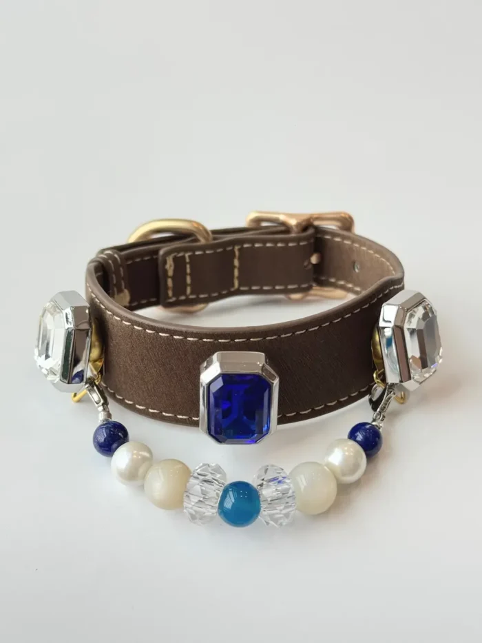 Interchangeable Crystal Charm Pet Collar Blue Agate